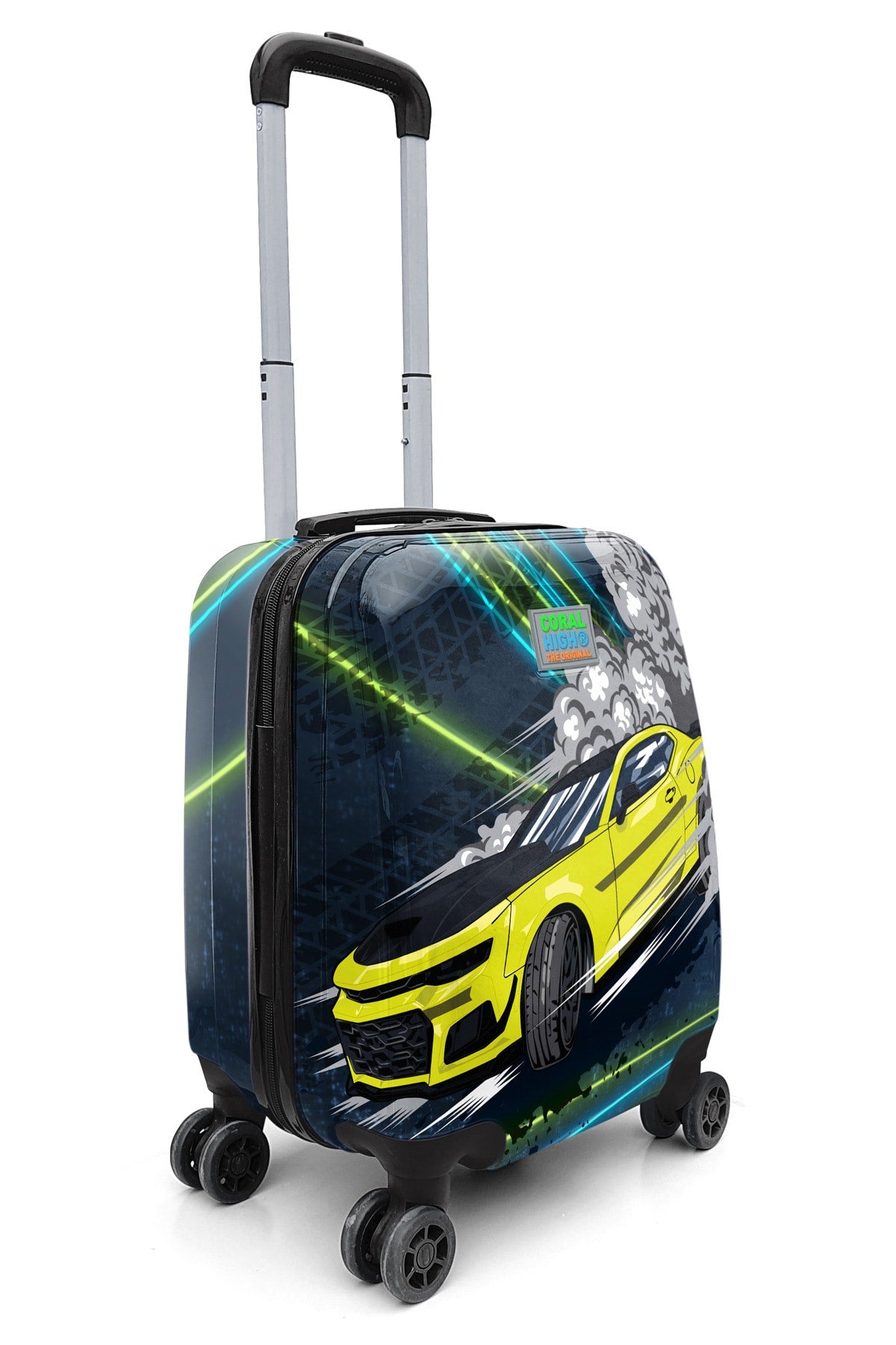 Kids Nefti Phosphorous Yellow Car Patterned Child Suitcase 16756