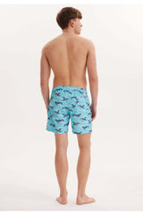 Men's Turquoise Printed Marine Shorts Wmpattern Swımshorts