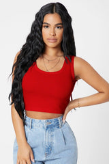 Women's Red Square Neck Crop Top Blouse - Swordslife