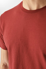 Men's Claret Red 100% Cotton Slim Fit Slim Fit Crew Neck Short Sleeved T-Shirt