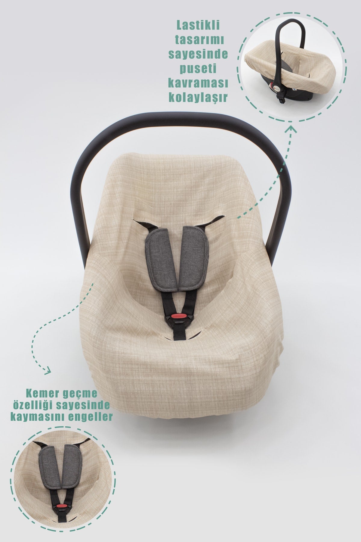 Orthopädisches Kinderwagenkissen mit Lordosenstütze, Bezug und Laken, 3er-Set, Regenbogen-Serie, cremefarben