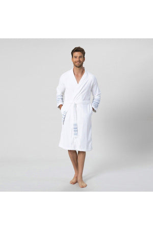 Deep Unisex Bathrobe White/Marine Blue - Swordslife