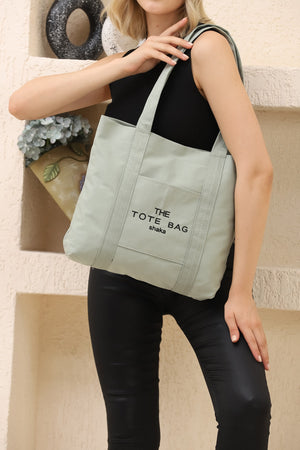 Green U46 Snap Closure Front Pocket Detailed Tote Bag Embroidered Canvas Women'S Arm And Shoulder Bag U:30 E
