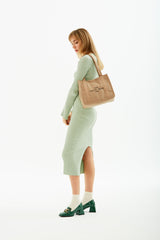 Mink U45 Snap Closure The Tote Bag Embroidered Canvas Fabric Daily Women's Arm And Shoulder Bag 25x3