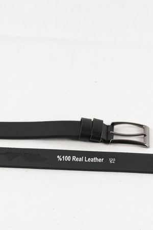 Genuine Buffalo Leather Men'S Belt 3,5 Cm Black Classic Fabric Trouser Belt
