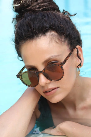 Round Uv 400 Zebra Pattern Sunglasses Micro Beige Detailed