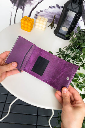 Pescol - Lilafarbener Smartcard-Halter/Geldbörse aus echtem Leder mit RFID-Schutzmechanismus, erstklassige Verarbeitung