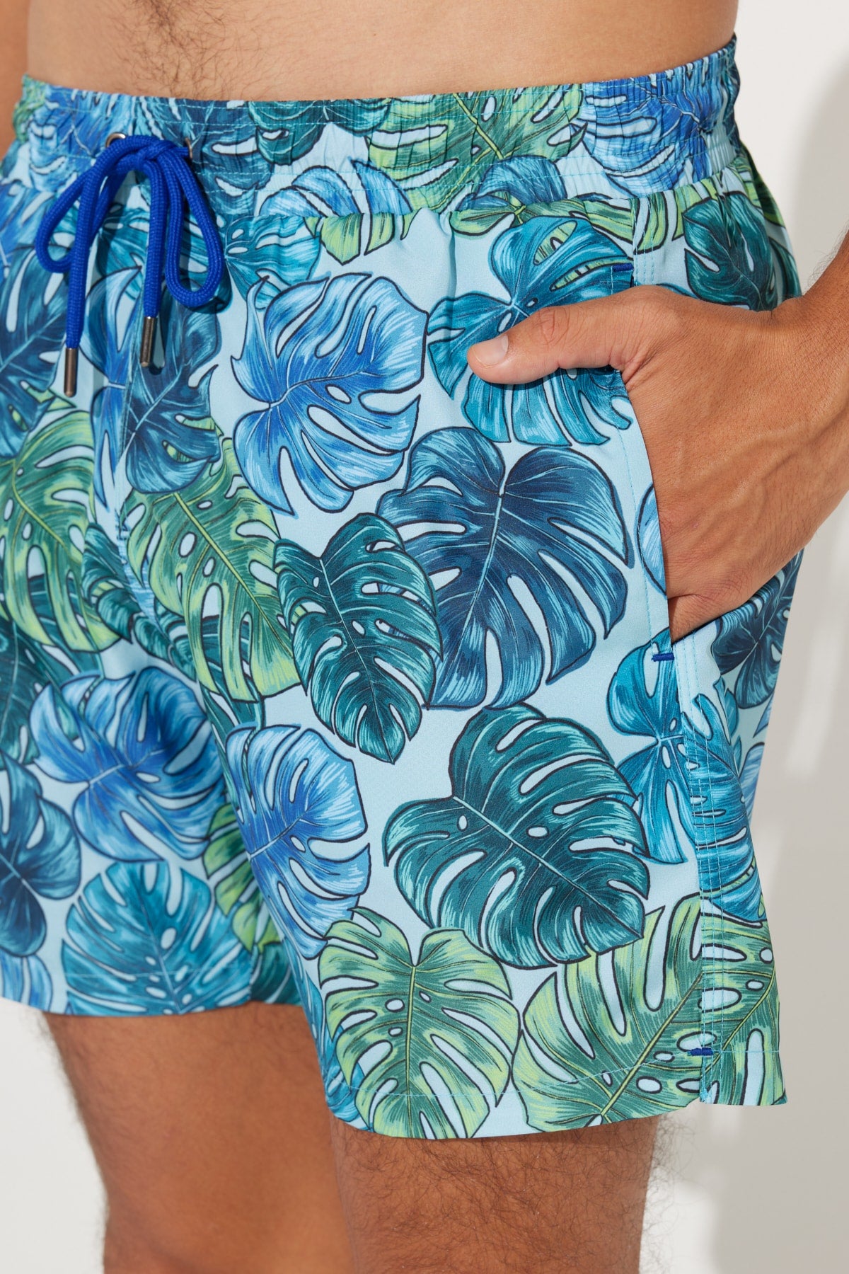 Men's Turquoise Standard Fit Regular Fit Pocket Patterned Swimsuit Sea Shorts