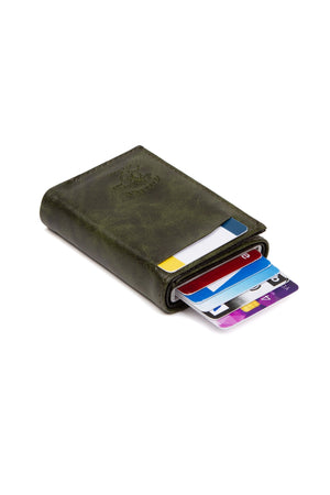 Men'S Leather Aluminum Mechanism Sliding Card Holder Wallet With Paper Money Compartment (7,5X10Cm)