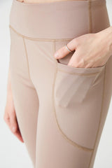 Women's Beige High Waist Lifter Double Pocket Spanish Leg Leggings Bootcut - Swordslife