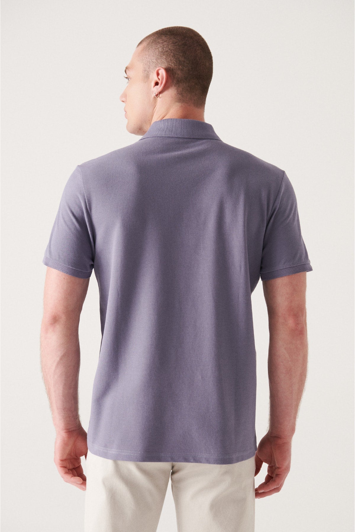 Men's Lilac 100% Cotton Breathable Standard Fit Normal Cut Polo Neck T-shirt E001004