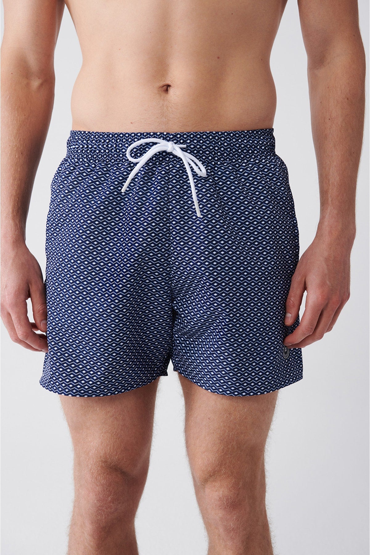 Men'S Navy - Blue Quick Dry Printed Standard Size Swimwear Marine Shorts E003802