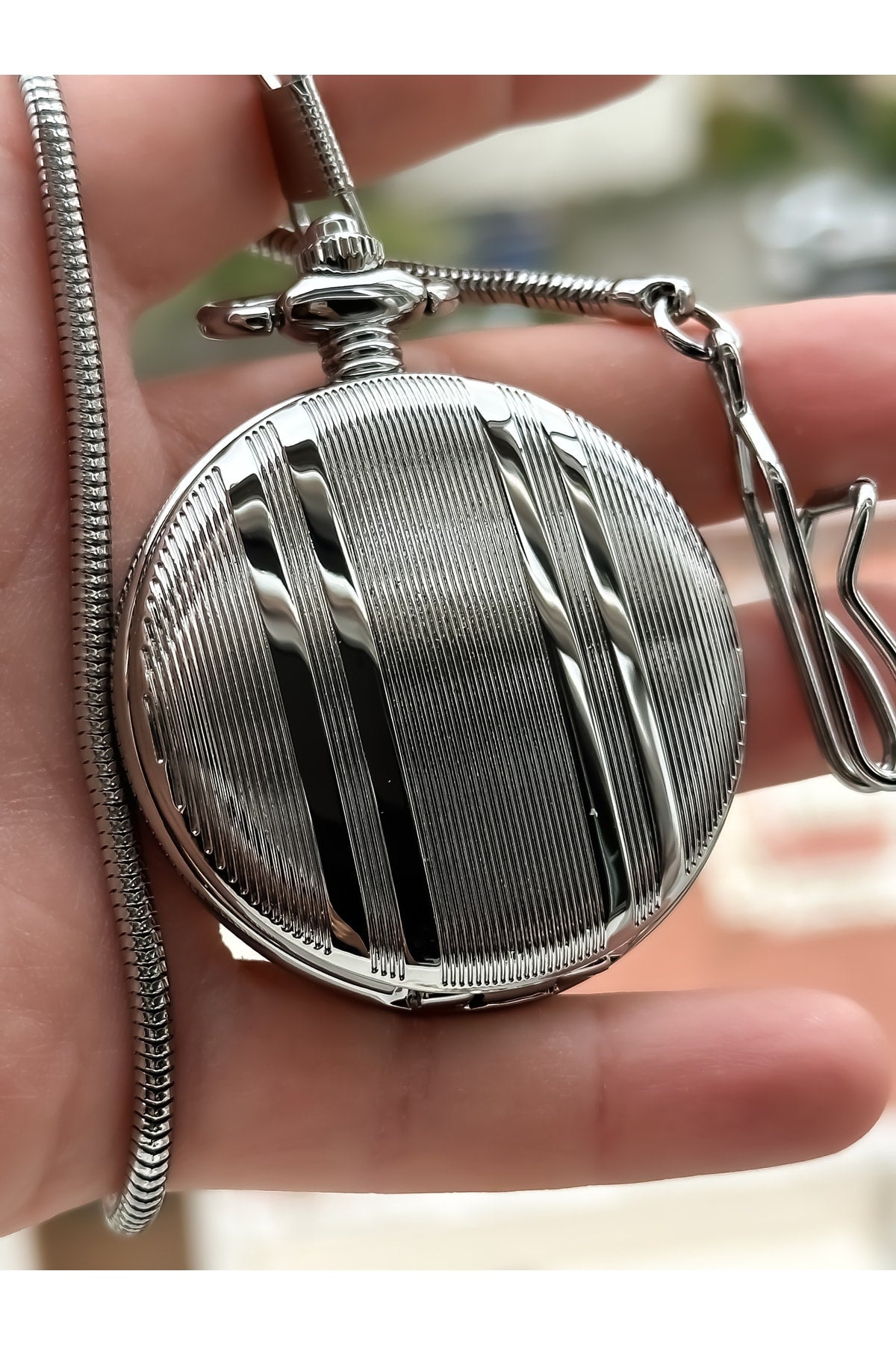 2 Years Warranty Retro Silver Numeral Pocket Watch + Rosary, Bracelet