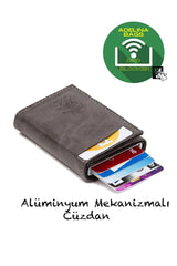 Adelina Gray Crazy Leather Hand And Shoulder Bag And Mechanism Card Holder Set