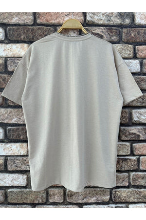 Men'S Beige Believe Printed Oversize T-Shirt