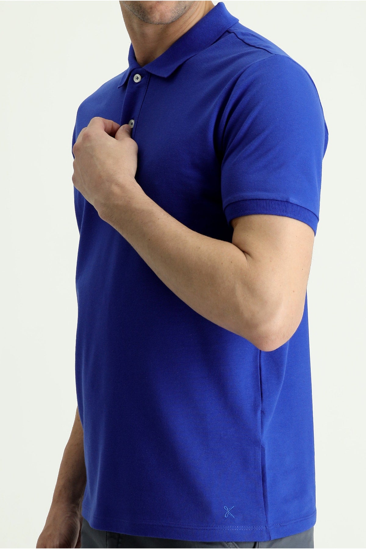 Men's Dark Blue Polo Collar Slim Fit Embroidered T-Shirt