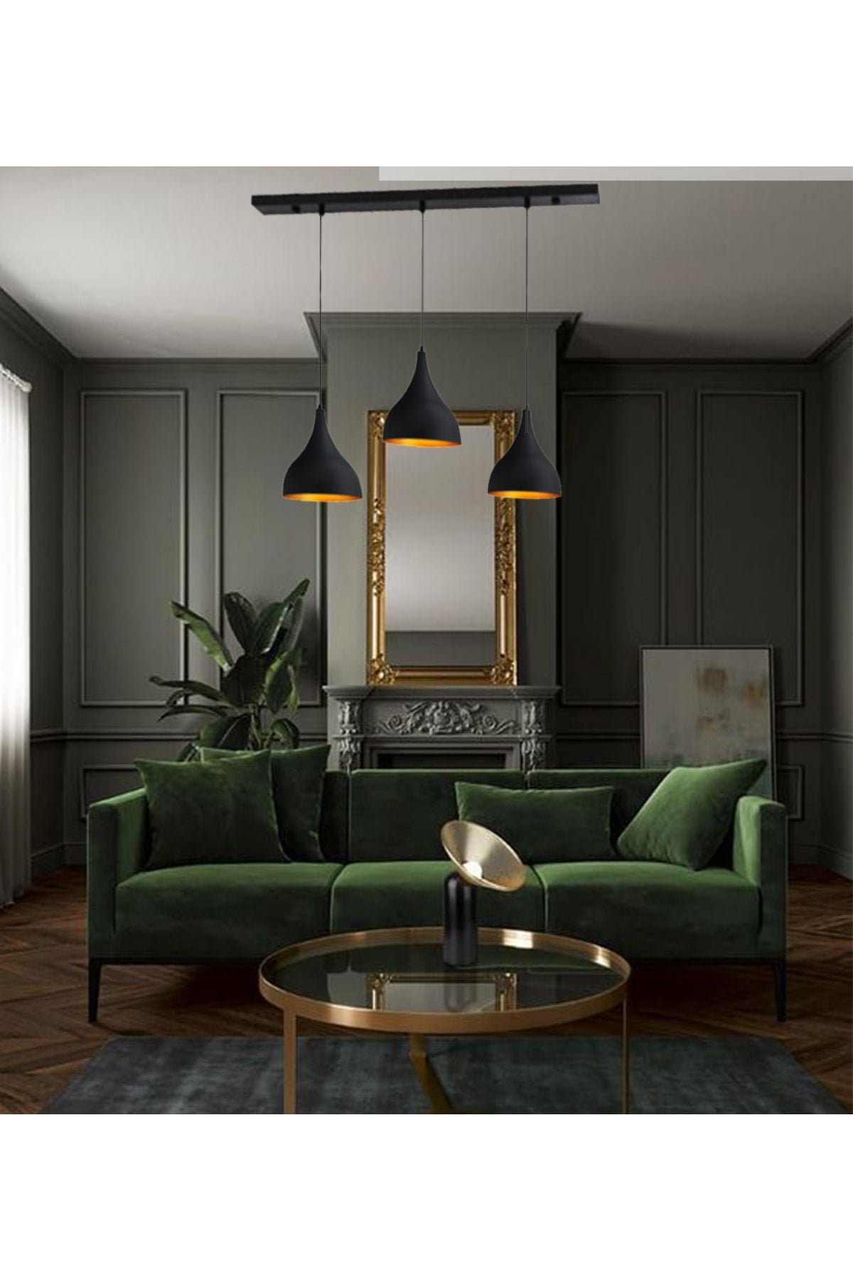 Triple Long Black Chandelier Pendant Lamp Living Room Desktop Kitchen Living Room Hotel Chandelier Models
