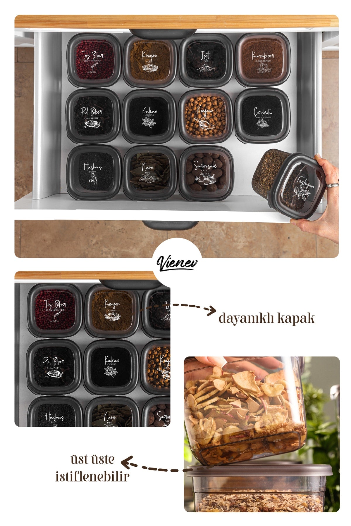 24 Pieces White Silkscreen Labeled Peggy Square Supplies Spice Full Set With Spoon 6X(1.75 1,2, 0.55, 0.45) Ant