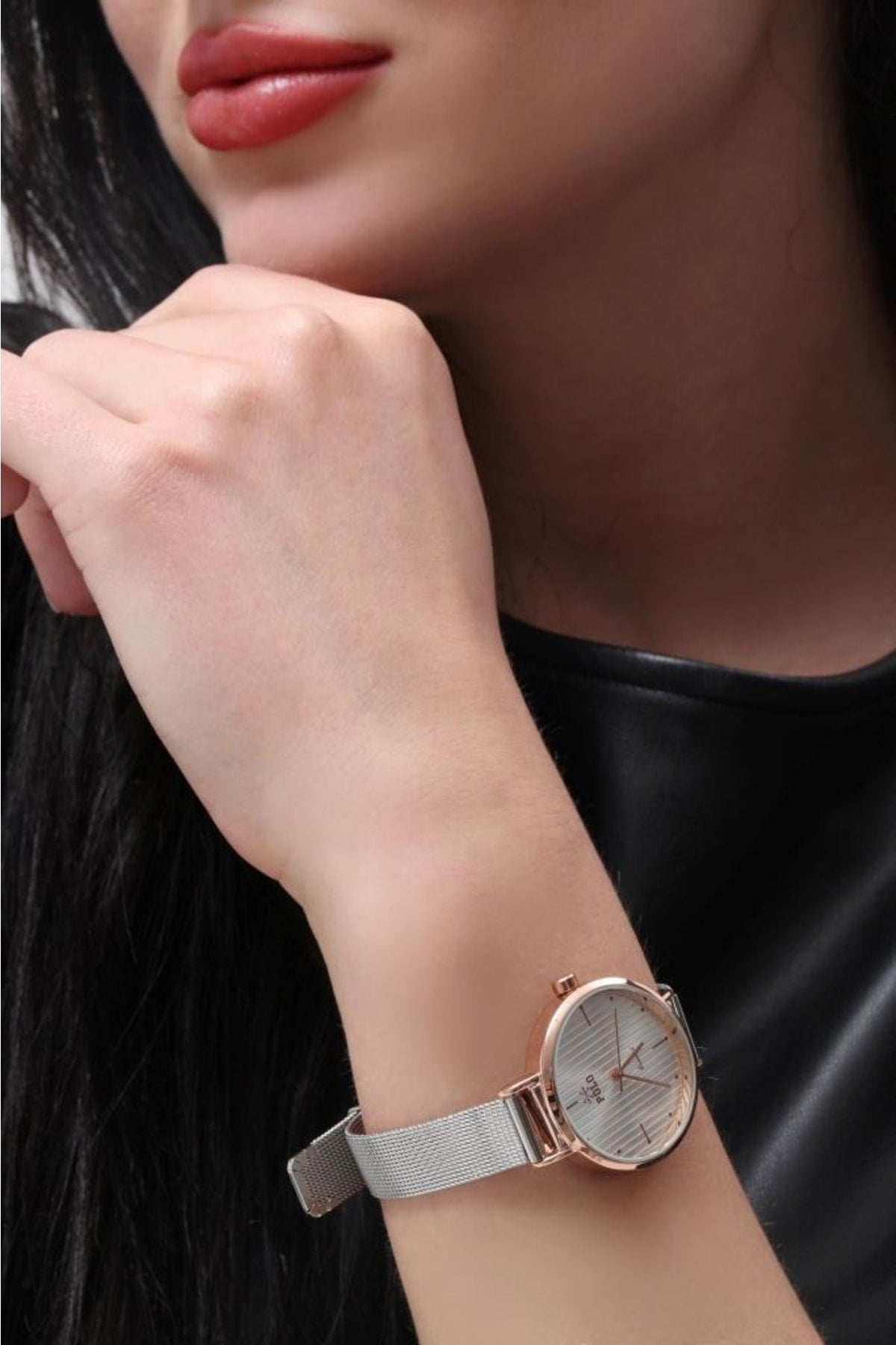 Dantes Rose Case Graues Stroharmband Damenarmbanduhr