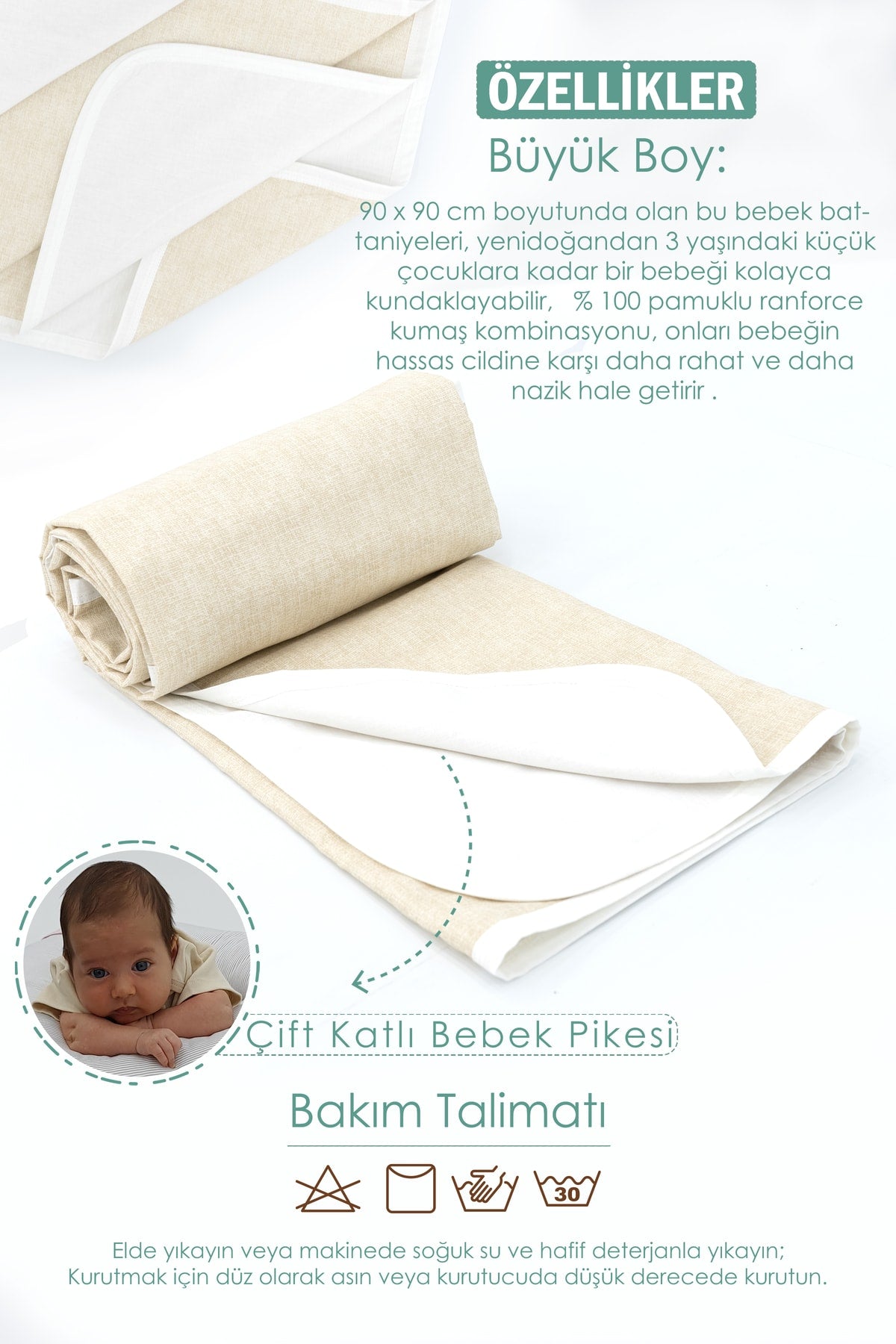 Babynest Orthopädische Babymatratze, Piqué und Kinderwagenzubehör 6er Set, Rainbow Serie, Creme