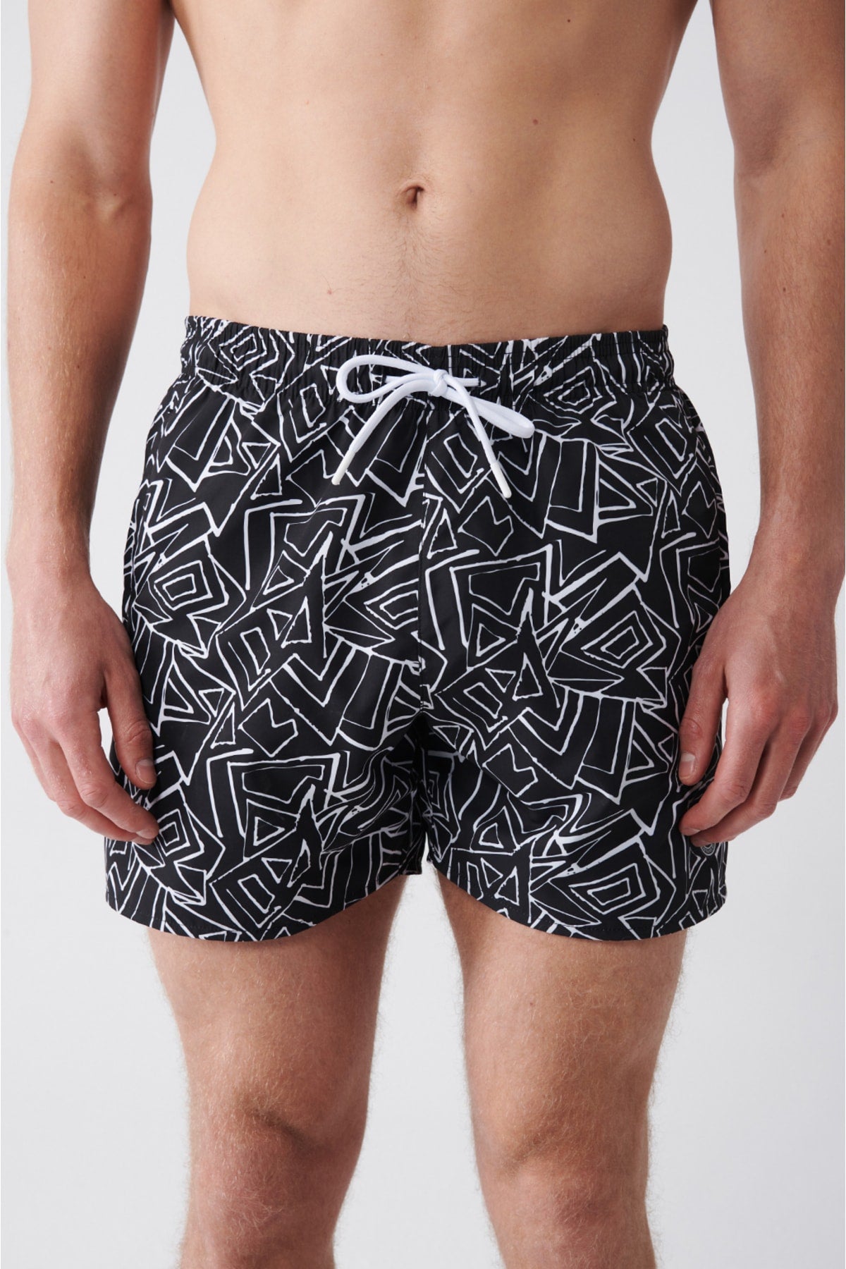 Men'S Black Quick Dry Printed Standard Size Swimwear Marine Shorts E003802