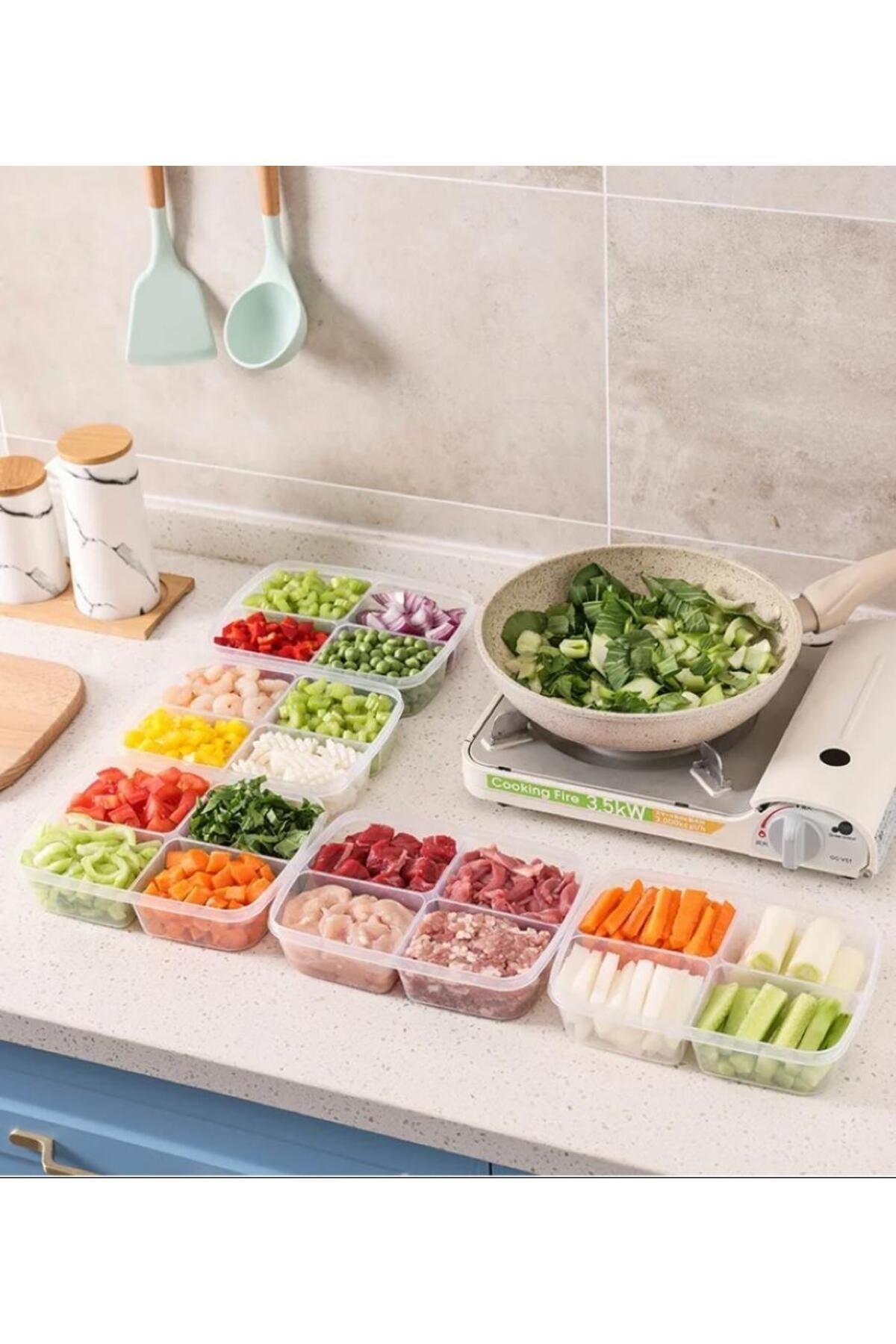 Großer Aufbewahrungsbehälter für 6 Stück gefrorenes Fleisch und Gemüse mit 4 Fächern – Organizer für gewürfeltes Hackfleisch