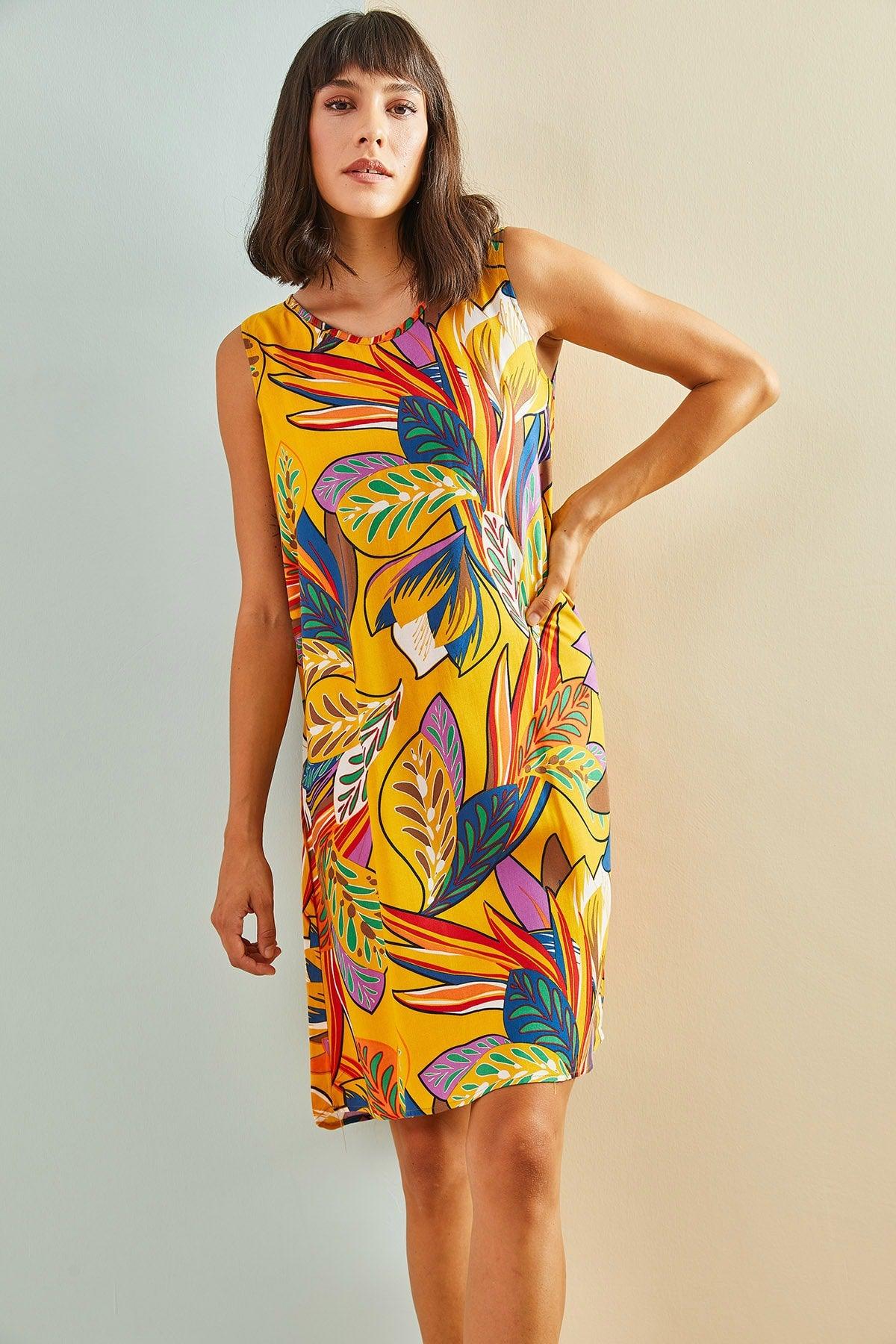 Women's Multi Patterned Backless Viscose Dress - Swordslife