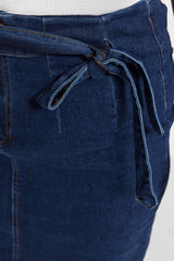 Dark Blue Belted High Waist Slit Straight Skirt TBBSS23AZ00017 - Swordslife