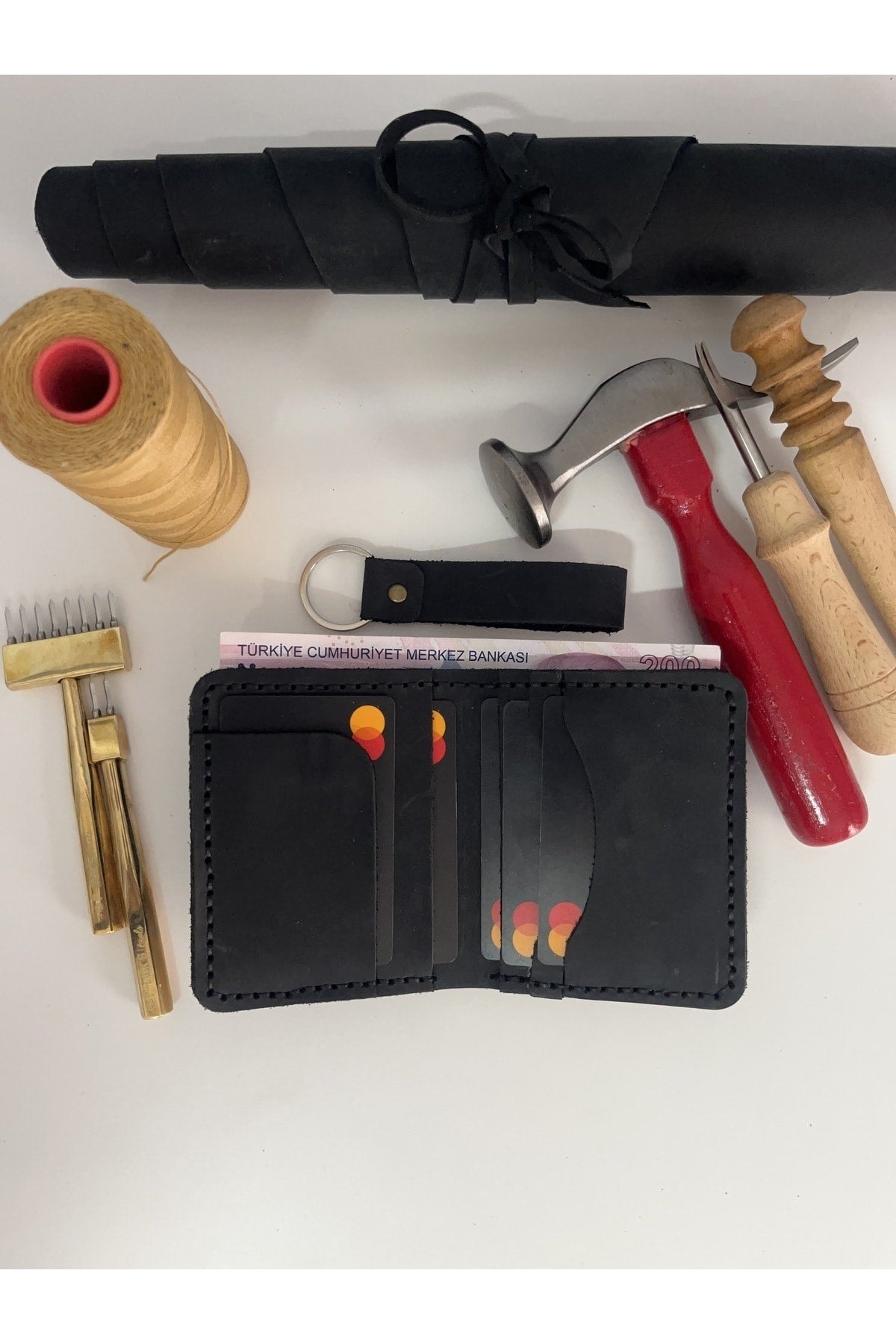 Geldbörse aus echtem Leder mit Karten- und Bargeldfach – personalisierter Namensdruck (Schlüsselanhänger-Geschenk)