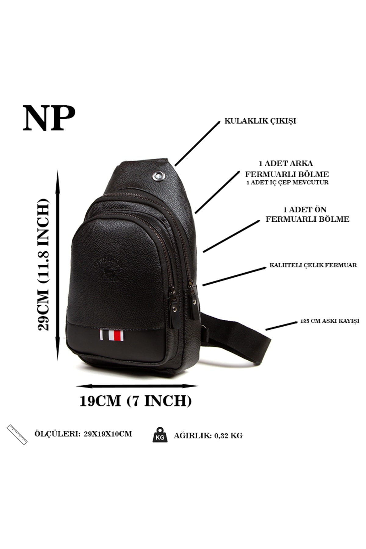Unisex Cross Shoulder Bag With Headphone Output Black , Freebag, Vegan Leather (29x19cm)(gift Keychain)