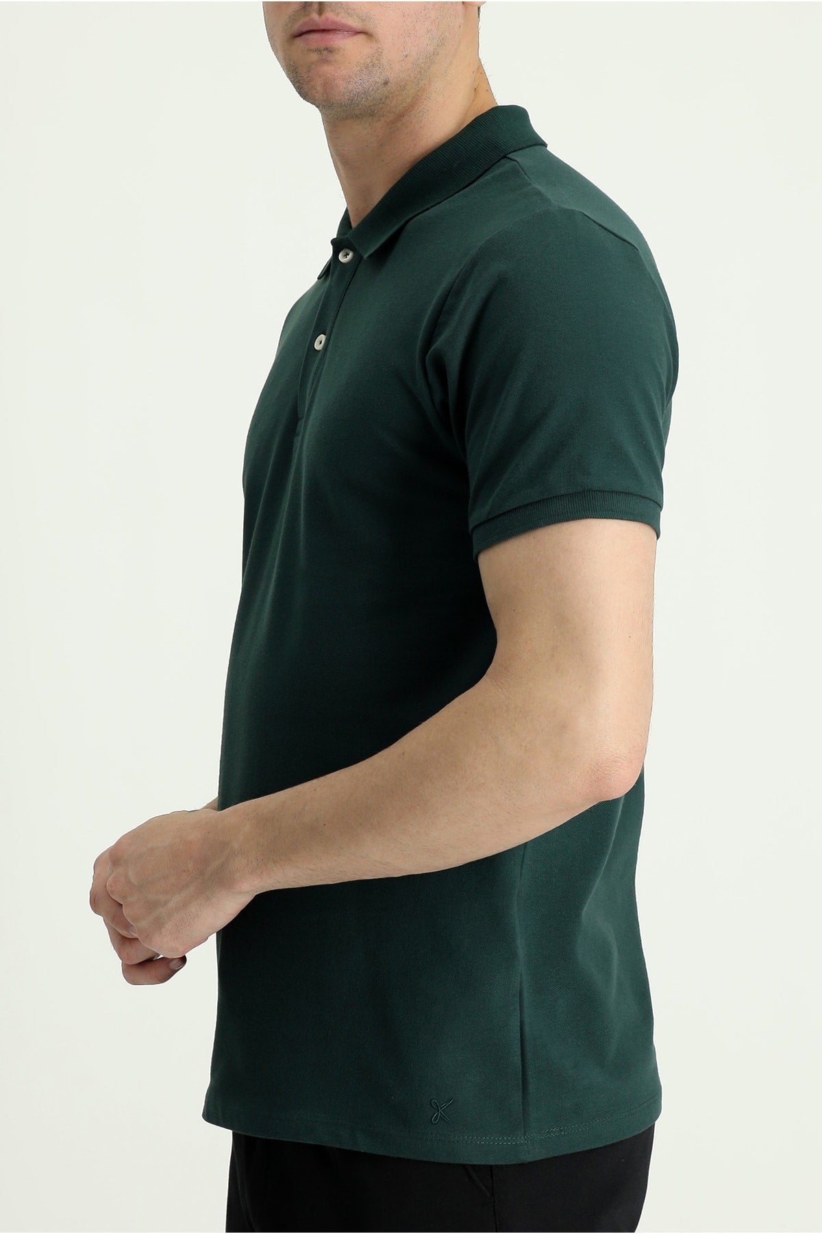 Men's Green Polo Neck Slim Fit Embroidered T-Shirt