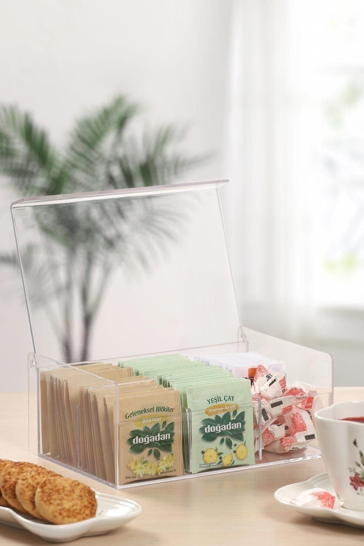 Tea Box 6 Compartment Lid Sachet Herbal Tea Storage Container