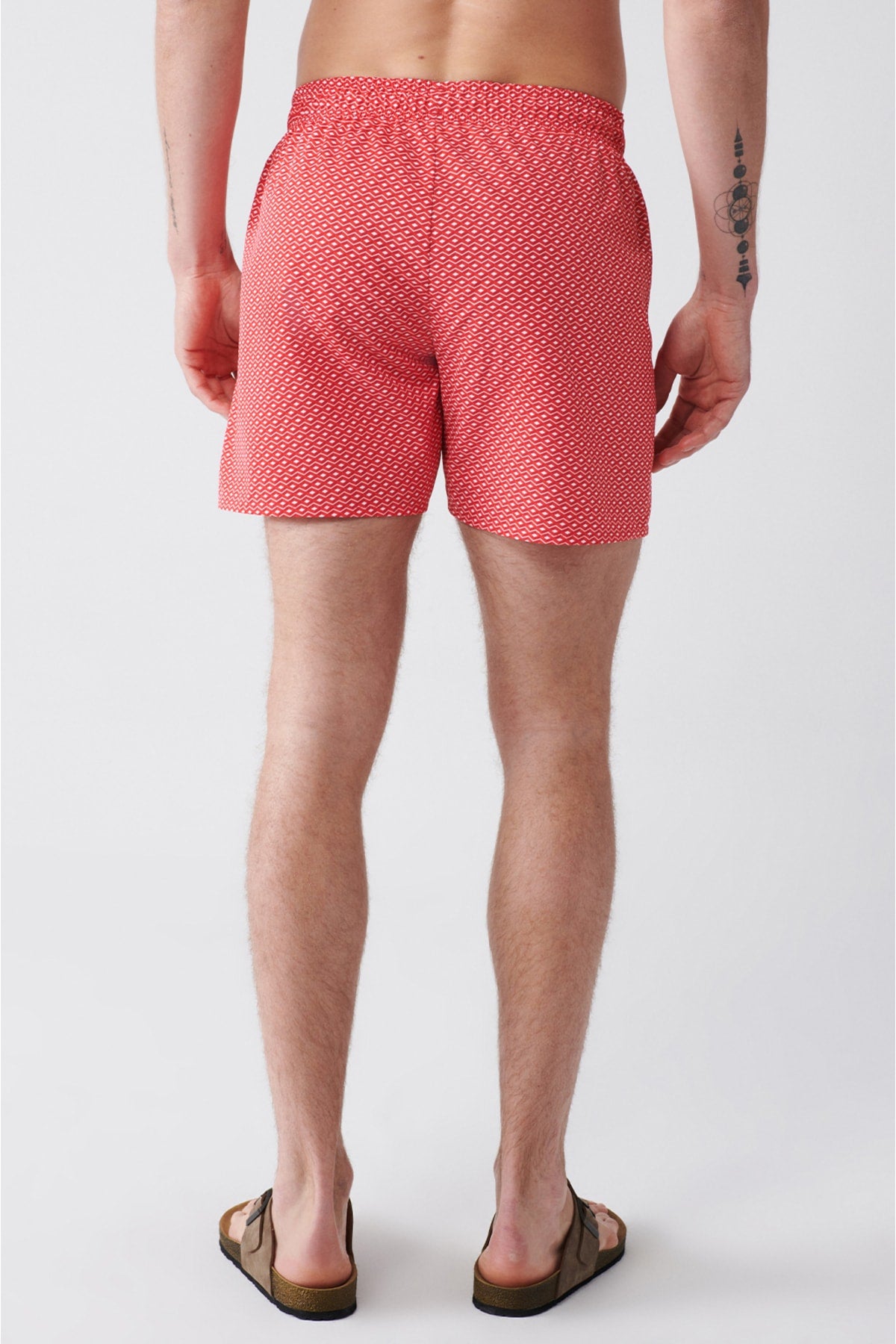 Men'S Red-White Quick Dry Printed Standard Size Swimwear Marine Shorts E003802