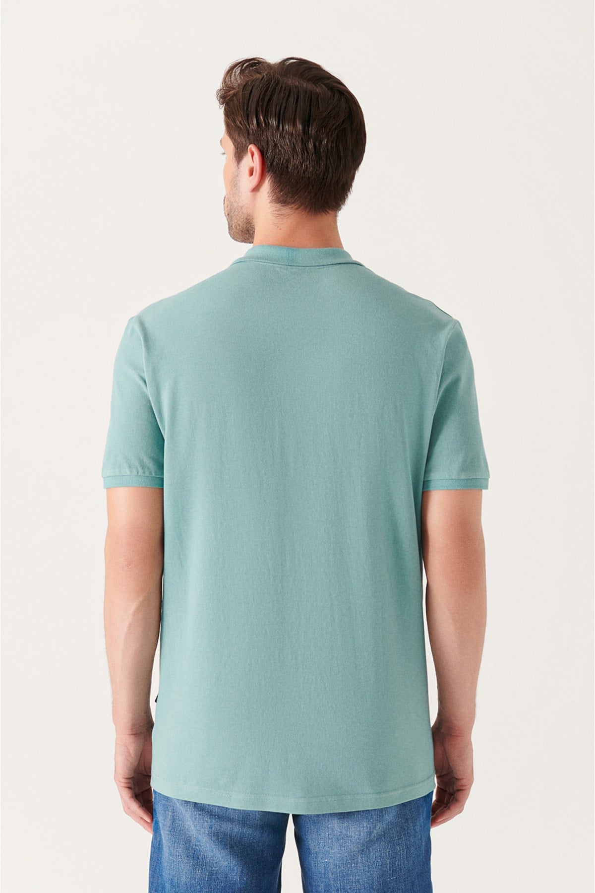 Men's Water Green 100% Cotton Breathable Standard Fit Normal Cut Polo Neck T-shirt E001004