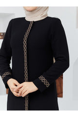 Stylish High Quality Elegant Abaya with Stone Embroidered Arms and Neck - Swordslife