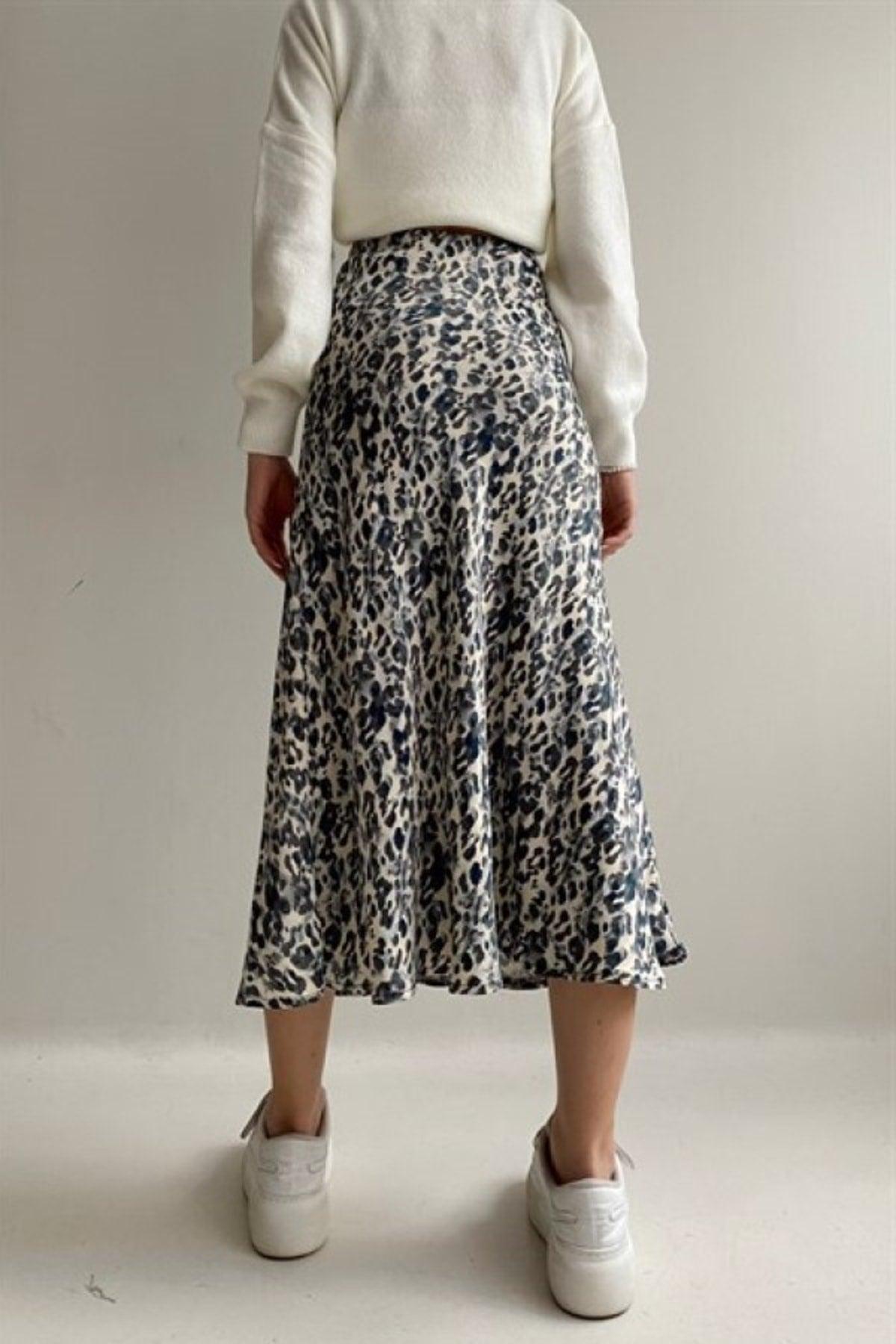 Patterned Mix Color Satin Midi Skirt - Swordslife