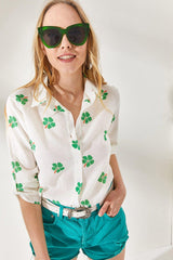 Women's Daisy Green Sleeve Fold Linen Shirt GML-19000825 - Swordslife