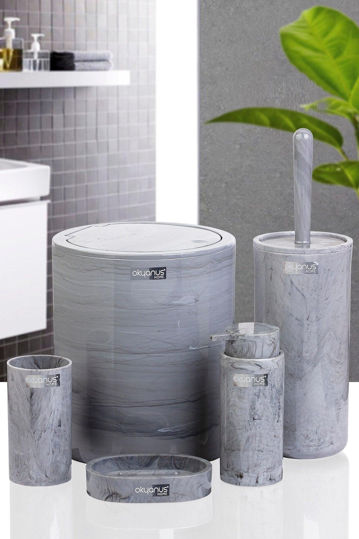 Round Marble Patterned Bathroom Set of 5 - Swordslife