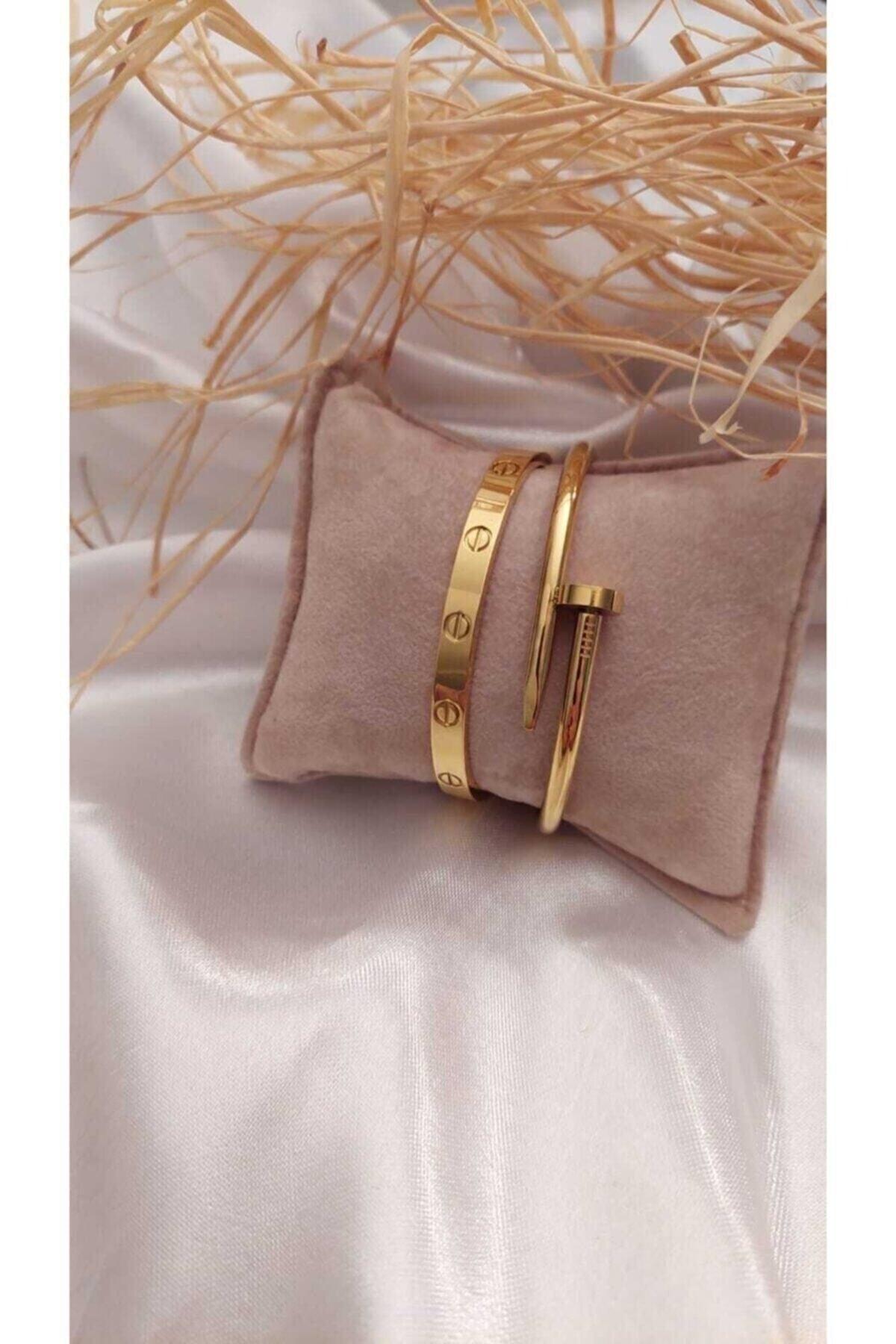 Gold Color Combine Heart Necklace Star Necklace Kartier Nail Bracelet And Cube Combine Bracelet - 2171 - Swordslife