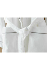Premium Velvet Bathrobe Cotton Piping Bathrobe Sm White - Gray - Swordslife