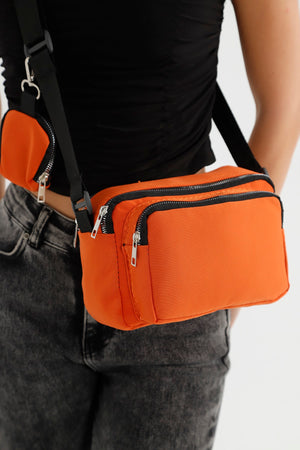 Orange U4 Canvas Women'S Cross Shoulder Bag With 2 Compartments And Wallet With Adjustable Strap B:17 E:22 G:1