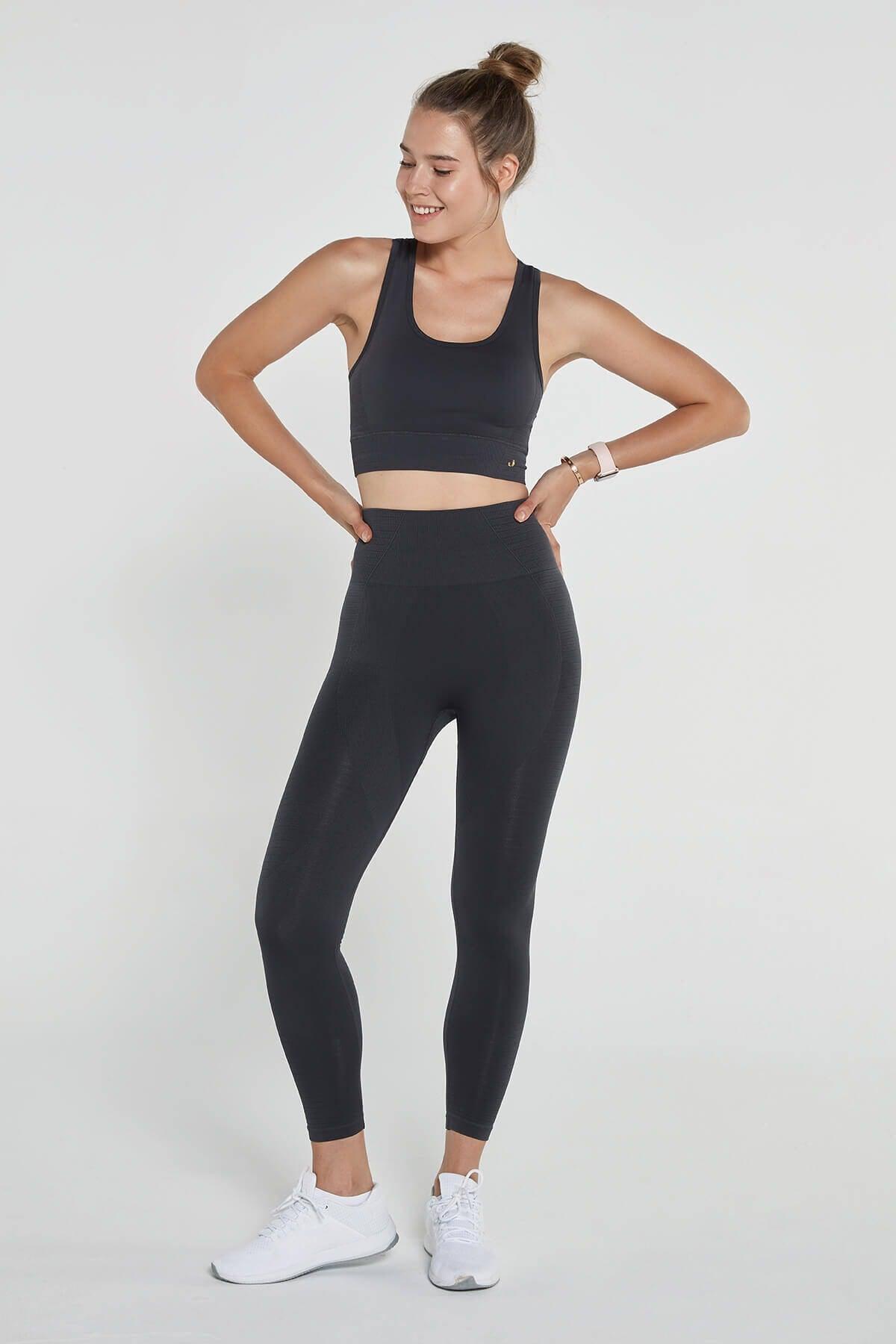 Gela High Waist, Flexible and Gathering Sports Leggings Anthracite - Swordslife