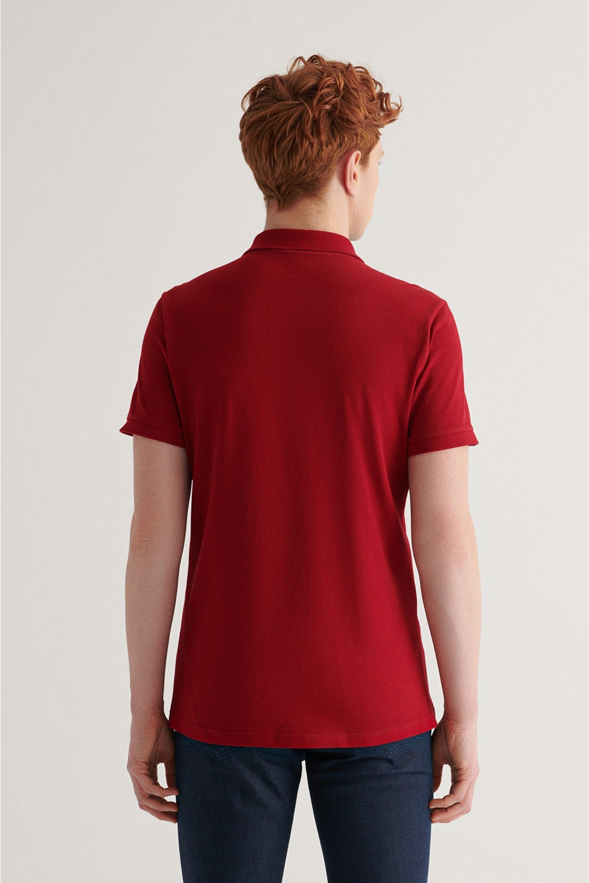  Мужская бордово-красная футболка из 100 % хлопка классического кроя стандартного кроя с воротником-поло E001004
