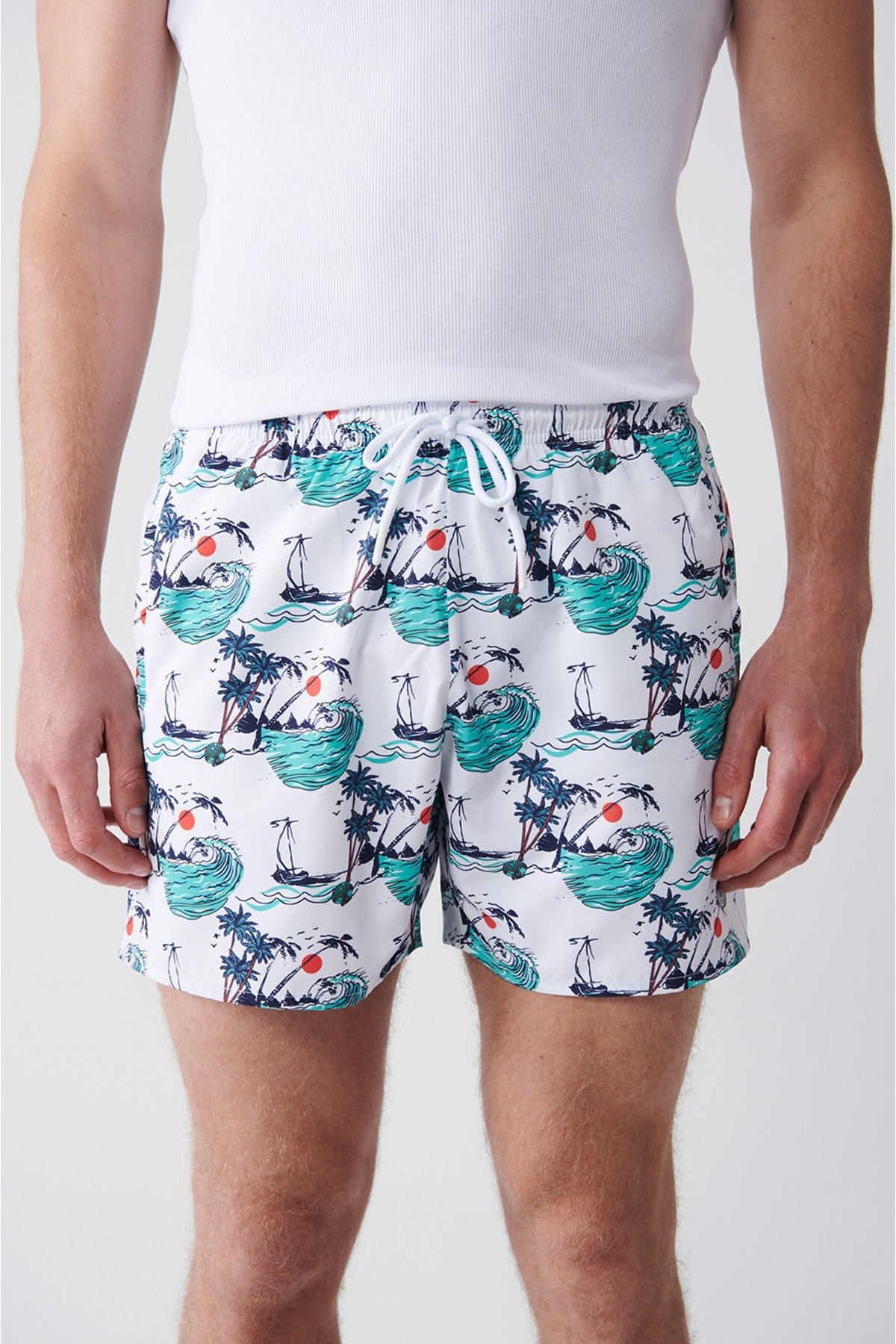 Men'S Multicolour Quick Dry Printed Standard Size Swimwear Marine Shorts E003802