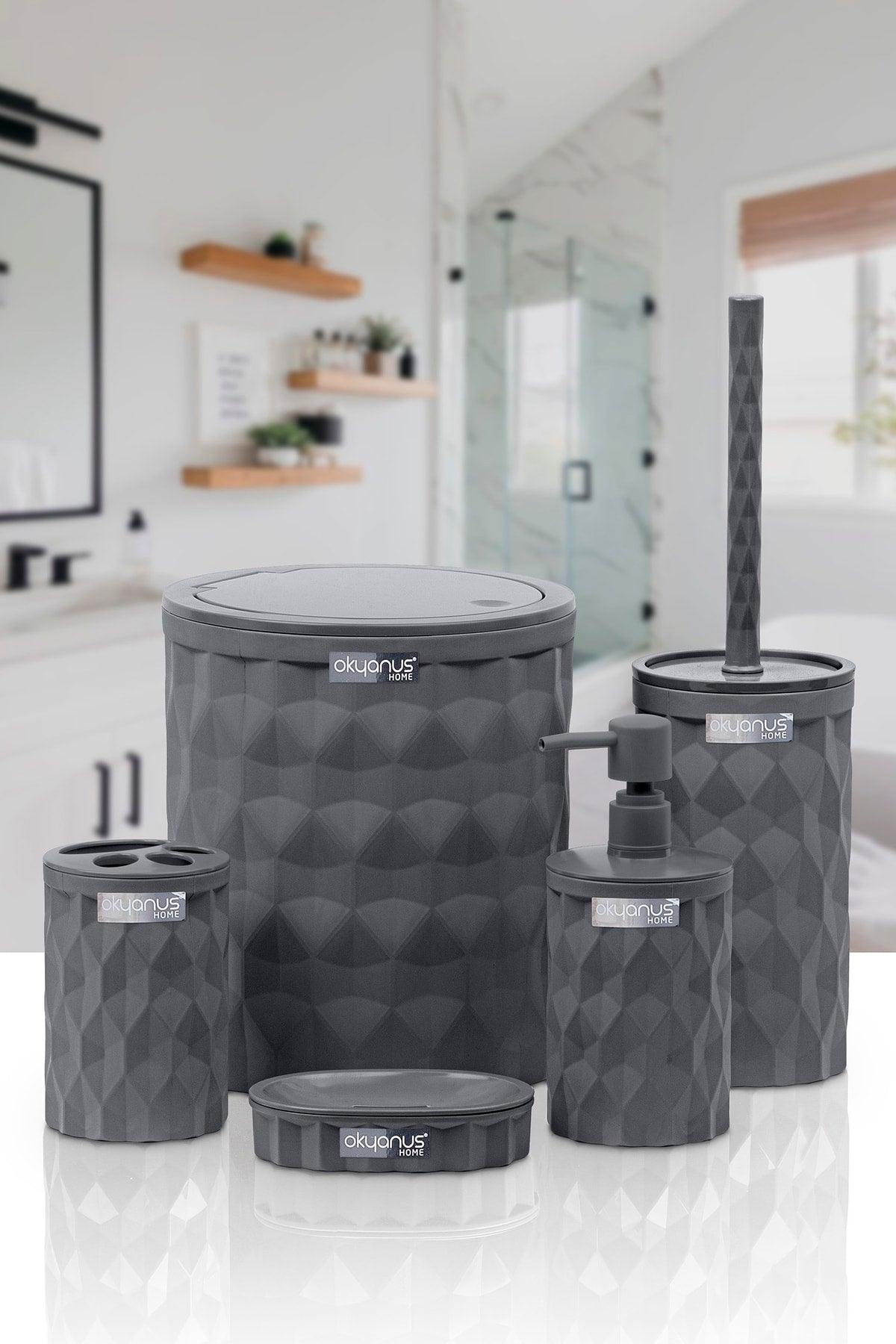 Diamond Anthracite Click Cover 5 Pcs Bathroom Set - Swordslife