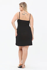 Women's Plus Size V Neck Lycra Strap Nightgown Black - Swordslife