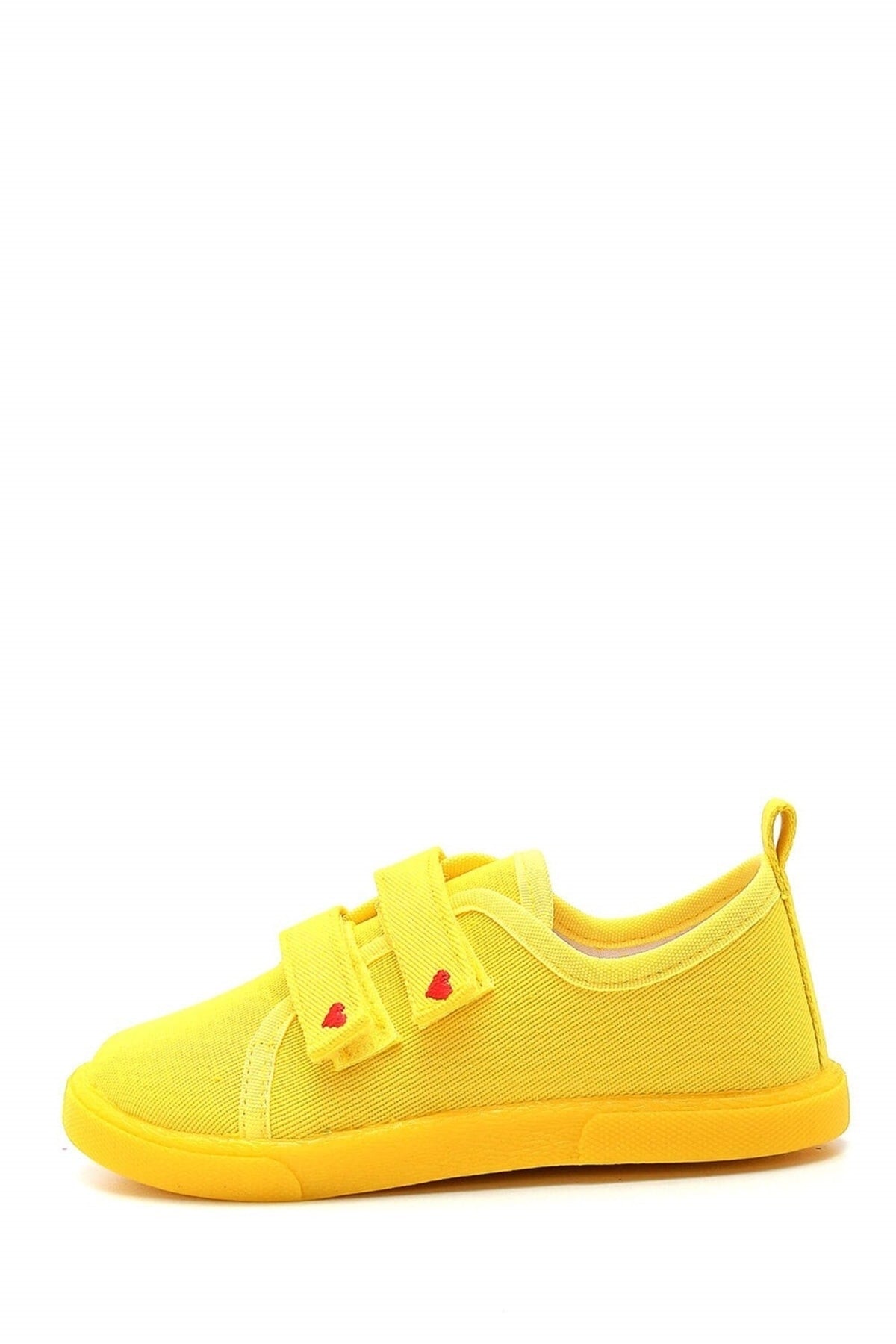 Double Velcro Heart Kids Linen Sneakers-yellow-f-499