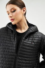 Woman Black ???? ??Hooded Lined Water And Windproof Coat - Swordslife