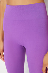 Purple Seamless/Seamless Ribbed Full Length Sports Leggings TWOAW20TA0071 - Swordslife