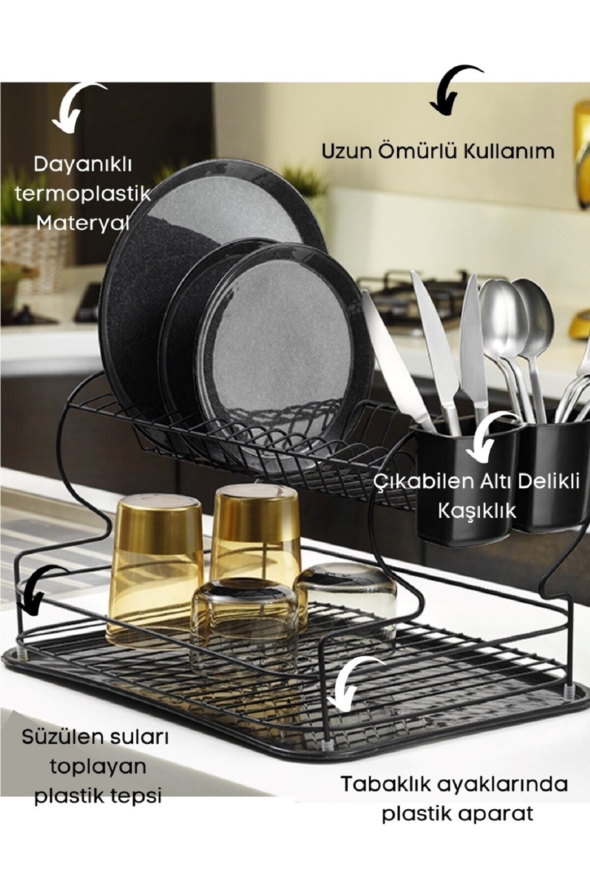 Lifetime Stainless Dish Rack Dish Basket Double Plate Holder Thermo Plastic Coating Black